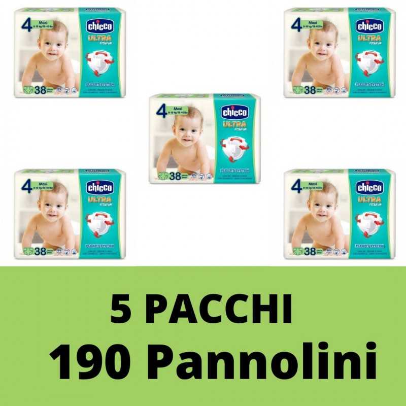Pannolini Chicco Taglia 4 Offerta Ultra Soft Maxi 8-18kg Scatola risparmio  190 pz 5 pacchi da 38pz 5x40313 Chicco