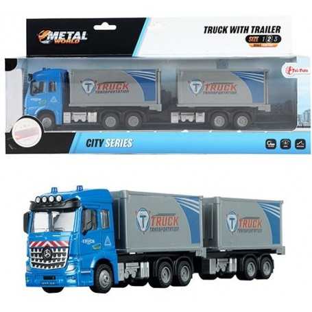 Camion Giocattolo Tir Trasporti con Rimorchio e Motrice in Metallo Apribile  30cm 21750 Toi-Toys 3a+