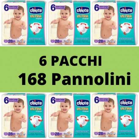Pannolini Chicco Taglia 6 Offerta Ultra Soft Extra Large 16-30 kg Scatola  risparmio 168 pz