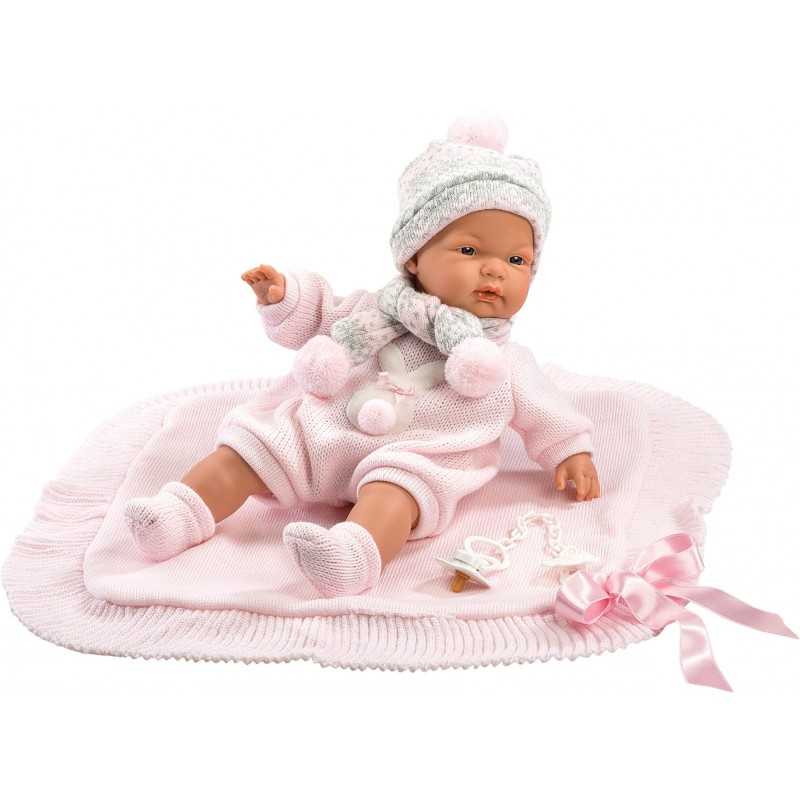 Bambola Reborn Llorens Newborn Joelle Rosa 38 cm con Ciuccio e Accessori  38938 Fatta a Mano
