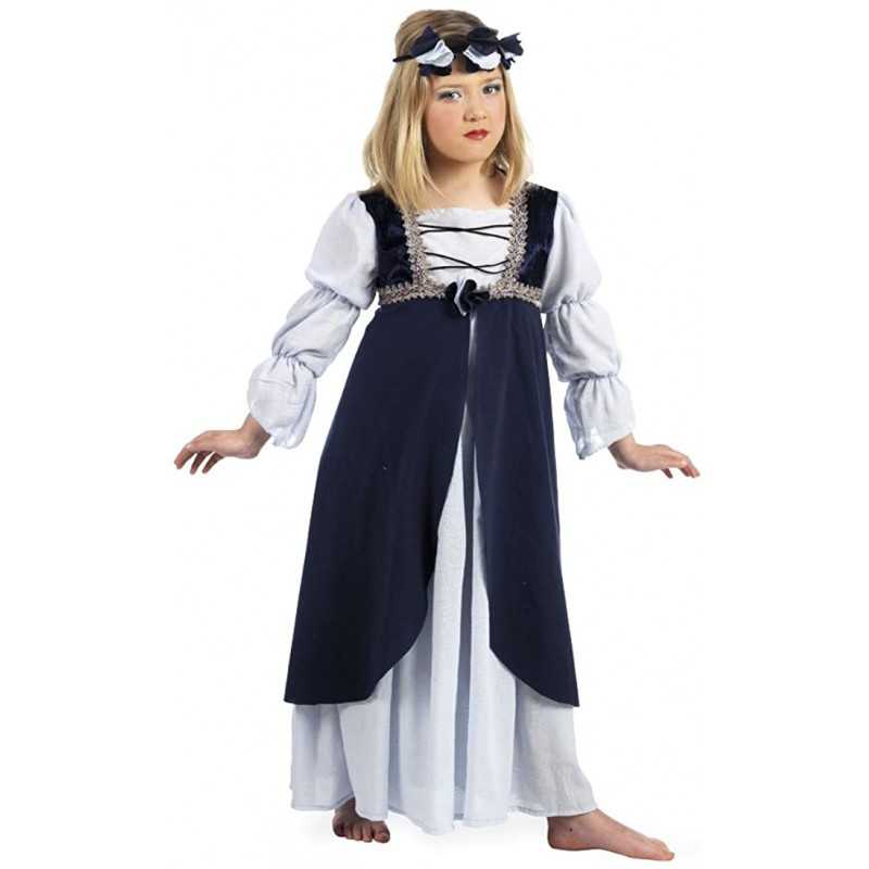 Costume Dama Medievale Bambina 7 Anni MI791 con Coroncina di Fiori