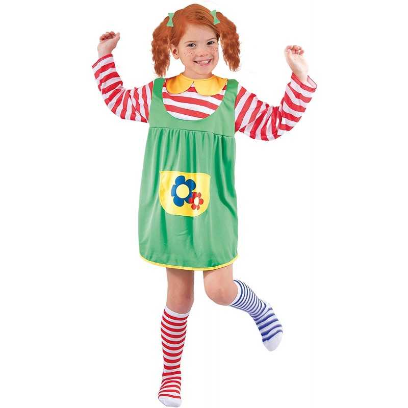 Costume Pippi Calzelunghe Bambina 6 Anni con Calze Incluse 61204 Fiori