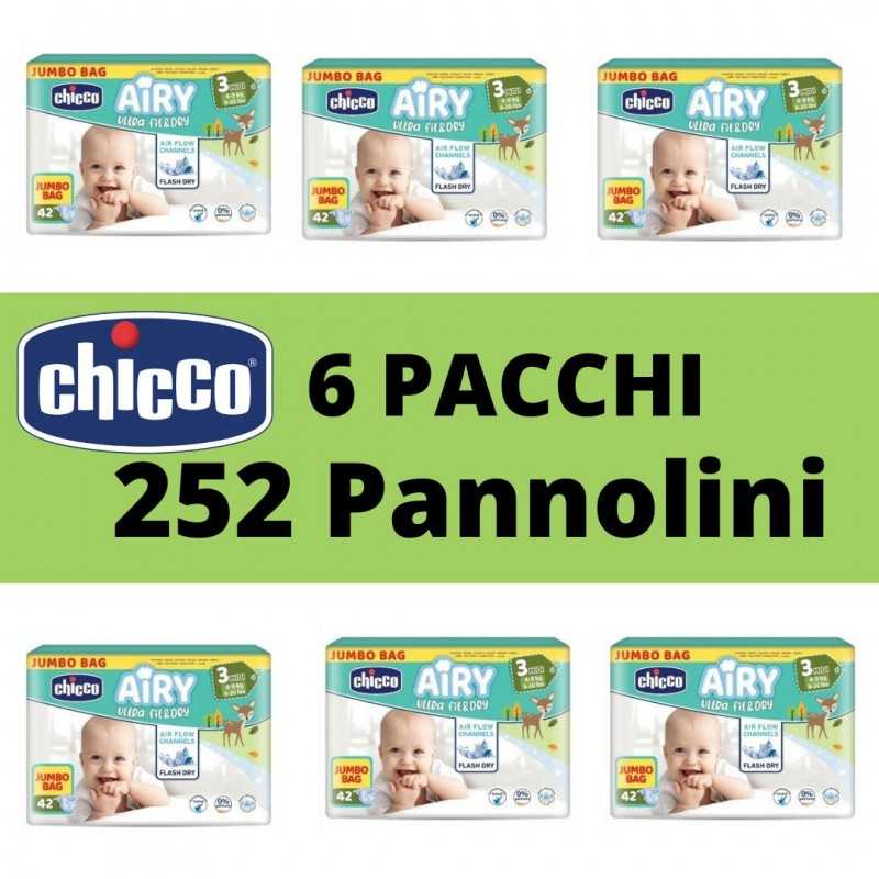 Pannolini Chicco Airy Taglia 3 Offerta Scatola 252 Pannolini 6 Pacchi da 42  pz 4-9 kg Mini