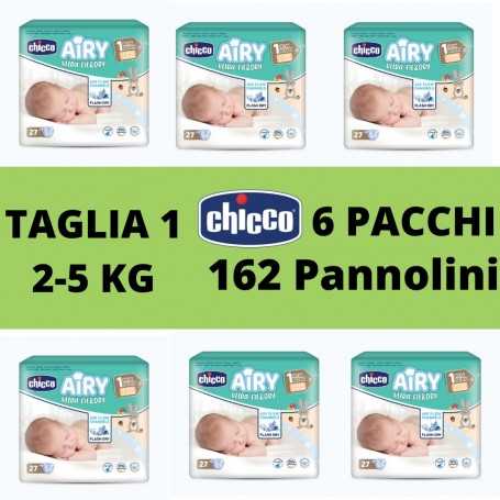 Pannolini Chicco Airy Taglia 1 Offerta Scatola 162 Pannolini 2-5 Kg Newborn  6 Pacchi da