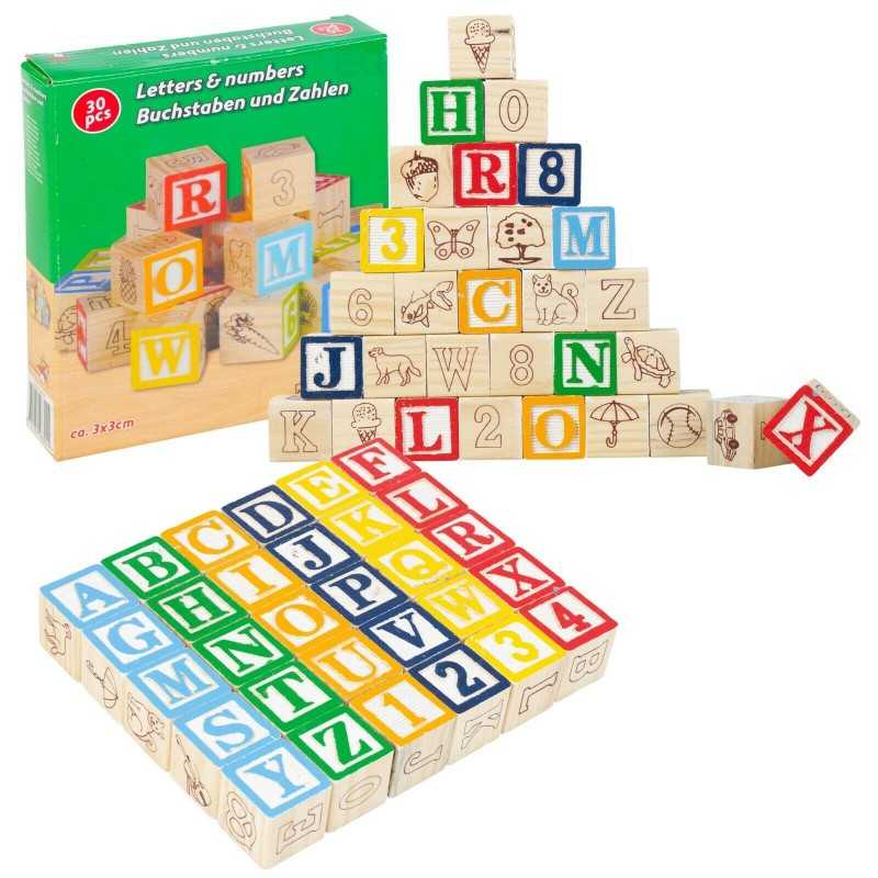 Cubi Giocattolo per Bambini con Lettere e Numeri in Legno 3x3 cm 98304  Marionette 18 Mesi+