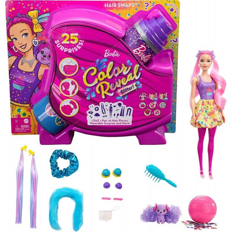 Barbie Color Reveal Glitter Ultimate Capelli Viola HBG39 Mattel 3 Anni+