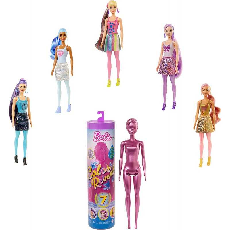 Barbie Color Reveal Serie Metallic Bambola 7 Sorprese Cambia Colore GTR93  Mattel 3 Anni+