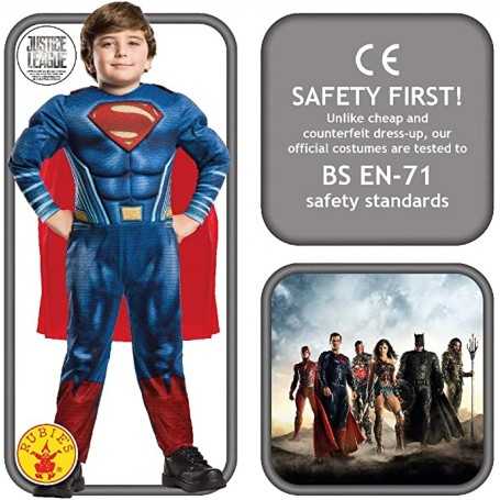 Costume Superman Bambino 3-4 Anni con Muscoli 104 cm con Mantello Justice  League Deluxe Taglia
