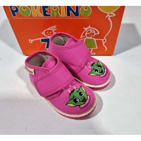 Pantofole Bambina 20 Rosa Chiuse con Velcro in Tela Made in Italy 350  Pokerino